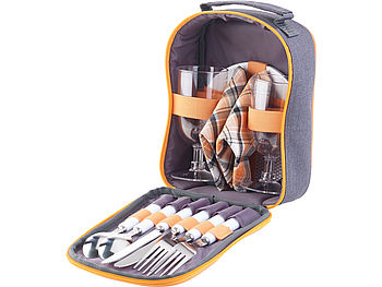 PEARL Picknick Geschirr Set: Picknick-Set für 2 Personen: Gläser, Servietten, Teller, Besteck (Picknick Geschirr 2 Personen)