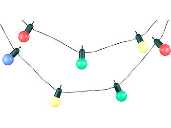 Lunartec Lichterkette Gartenparty: 2er-Set LED-Lichterkette mit je 20 Lämpchen, 4-farbig, 1,2 W, IP44 (Lichterkette Glühbirne Steckdose)