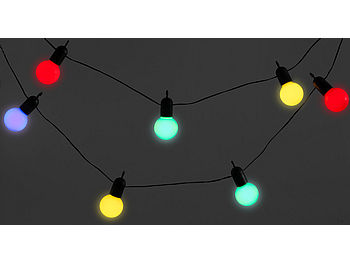 Lunartec Lichterkette Gartenparty: 2er-Set LED-Lichterkette mit je 20 Lämpchen, 4-farbig, 1,2 W, IP44 (Lichterkette Glühbirne Steckdose)