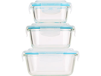 Rosenstein & Söhne Glasdosen mit Deckel Set: 5in1-Glas-Frischhaltedosen-Set, 24-tlg., Clip-Deckel, -40 bis +400 C° (Glasschale)
