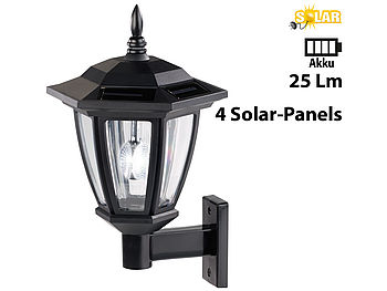 Luminea Solar Wandlaterne außen: Nostalgische Solar-LED-Wand-Leuchte für außen, weißes Licht, 25 Lumen (Wandleuchte Solar außen)