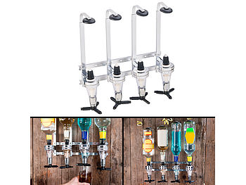 Rosenstein & Söhne Bar Butler: Aluminium-Flaschenhalter und Dosierer, 4-fach, für Wandmontage (Flaschenspender Bar)