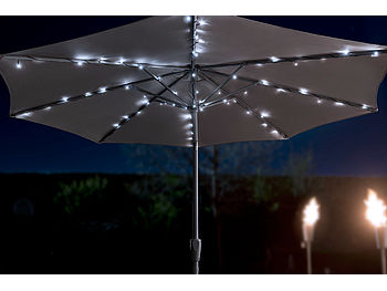 Luminea Sonnenschirm Beleuchtung: Solar-LED-Sonnenschirm-Lichterkette mit 8 Strängen und 72 LEDs, IP44 (Sonnenschirmbeleuchtung Solar)