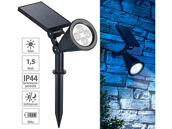 Luminea Solarstrahler Garten: Solar-LED-Spot mit Erdspieß für Garten & Co, 200 Lumen, 1,5 Watt, IP44 (Solar Gartenstrahler mit Erdspieß)