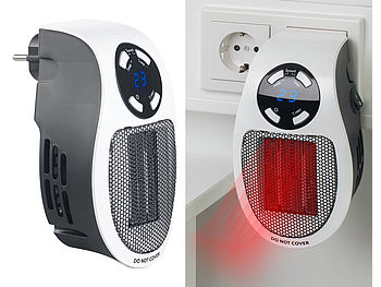 Sichler Steckdosenheizung: Steckdosen-Keramik-Heizlüfter mit Thermostat, Timer, Display, 500 Watt (Kleine Heizung für Steckdose)