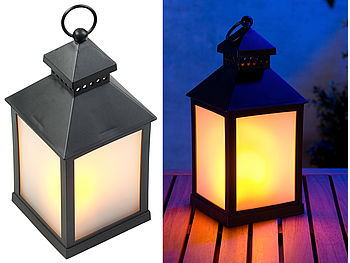 Lunartec Lampe: LED-Laterne mit realistischem Flammenspiel und Timer, schwarz (LED Laterne mit Timer für draußen)