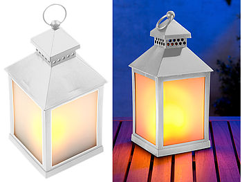 Lunartec Laterne mit LED Licht: LED-Laterne mit realistischem Flammenspiel und Timer, weiß (Laterne mit LED Beleuchtung)