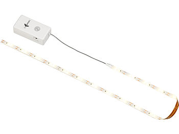 Lunartec LED Strip Batterie: 2er-Set Indoor-LED-Streifen, 30 LEDs, PIR, Batterie, 600lm, 100 cm (LED Streifen mit Bewegungsmelder)