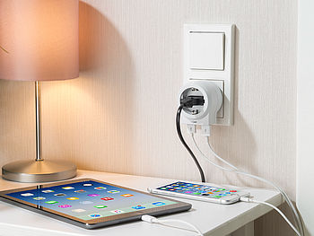revolt Doppel-USB-Steckdose: 4er-Set 2in1-Steckdosen mit 4-fach-USB-Netzteil (3,6 A / 18 Watt) (USB-Kabel-Steckdose)