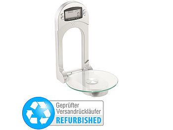 Rosenstein & Söhne Digitale Küchenwaage zur Wandmontage, klappbar, Timer, 3 kg Tragkraft