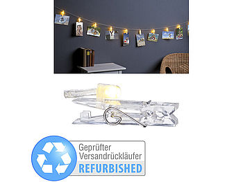 Lunartec LED Fotolichterkette: LED-Foto-Clips-Lichterkette mit 40 Klammern, Versandrückläufer (LED Fotoclipslichterkette)