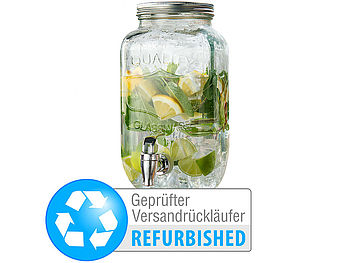 PEARL Glas-Kanister mit Hahn: Retro-Getränkespender aus Glas, Einmachglas-Look, Versandrückläufer (Getränkespender Glas mit Zapfhahn)