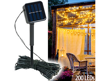 Lunartec Outdoor Lichterkette: Solar-Lichterkette, 200 warmweiße LEDs, 8 Modi, 22 m, Dämmerungssensor (Lichterkette mit Solarpanel)