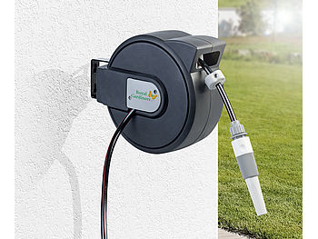 Royal Gardineer Schlauchtrommel: Gartenschlauch mit Wand-Box zum automatischen Aufrollen, 9 m (Gartenschlauchbox)