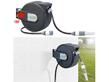 Royal Gardineer Schlauchtrommel: Gartenschlauch mit Wand-Box zum automatischen Aufrollen, 9 m (Gartenschlauchbox)