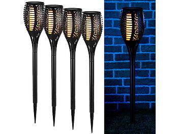 Lunartec Solar Gartenfackel: 4er-Set LED-Solar-Gartenfackeln mit Flammen-Effekt und Akku, 58 cm (LED Fackeln mit Flammeneffekt)