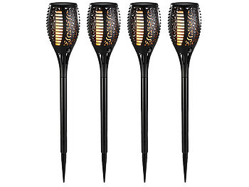 Lunartec Solar Gartenfackel: 4er-Set LED-Solar-Gartenfackeln mit Flammen-Effekt und Akku, 58 cm (LED Fackeln mit Flammeneffekt)