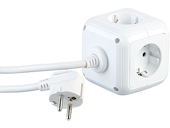 revolt Steckerwürfel: 4-fach-Steckdosen-Würfel mit 2 USB-Ladeports und Halterung (Steckdosenwürfel ohne Kabel)