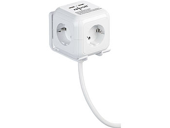 revolt Steckerwürfel: 4-fach-Steckdosen-Würfel mit 2 USB-Ladeports und Halterung (Steckdosenwürfel ohne Kabel)