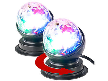 Lunartec Discolicht: 2er-Set rotierende 360°-Disco-Leuchten mit RGB-LED-Farbeffekten, 3 W (Disco Beleuchtung für Zuhause)