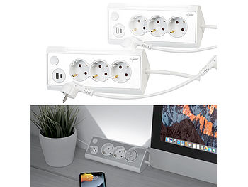 revolt Eck-Steckdosenleiste USB: 3-fach-Steckdose mit Nachtlicht, 1x USB A QC, 1x USB C PD, weiß 2er-Se (Steckdosenleiste Eckmontage)