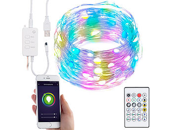 Luminea Home Control WLAN Lichterkette: RGB-LED-Lichterdraht mit Musik-Steuerung, WLAN und App, USB, 5 m (RGB Lichterkette)