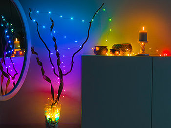 Luminea Home Control Lichterkette mit Musik: RGB-LED-Lichterdraht mit Musik-Steuerung, WLAN und App, USB, 10 m (Lichterkette musikgesteuert)