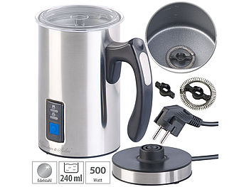 Rosenstein & Söhne Milchkocher elektrisch: Elektrischer Edelstahl- Milchaufschäumer, 115/240 ml, antihaft, 500 W (Milchwärmer elektrisch)
