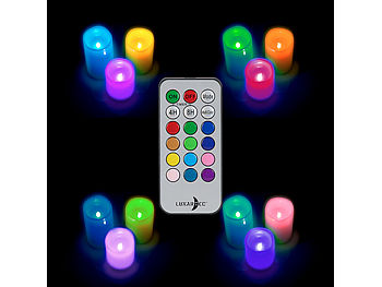 Lunartec farbige LED Kerzen: 6er-Set dimmbare RGB-LED-Kerzen mit Timer & Fernbedienung, bunt, IP44 (LED-Kerzen mit Timer Outdoor)