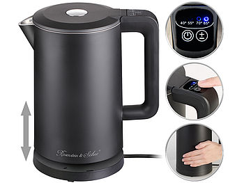 Rosenstein & Söhne Design-Wasserkocher: Edelstahl-Wasserkocher, Temperaturwahl, Warmhaltefunktion, LED, 1,5 l (Wasserkocher mit Thermostat)