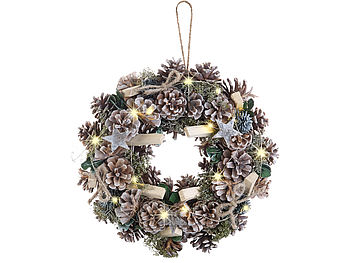 infactory Türkranz Advent: Advents- und Weihnachtskranz mit LED-Beleuchtung, grün/braun, Ø 30 cm (Weihnachtskranz Tür)
