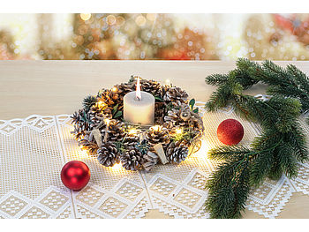 infactory Türkranz Advent: Advents- und Weihnachtskranz mit LED-Beleuchtung, grün/braun, Ø 30 cm (Weihnachtskranz Tür)