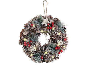 infactory Türkranz: Advents- und Weihnachtskranz mit LED-Beleuchtung, grün, rot, Ø 30 cm (Türkranz Weihnachten außen)