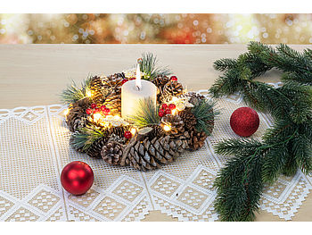 infactory Türkranz: Advents- und Weihnachtskranz mit LED-Beleuchtung, grün, rot, Ø 30 cm (Türkranz Weihnachten außen)