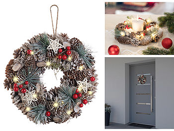 infactory Türkranz: Advents- und Weihnachtskranz mit LED-Beleuchtung, grün, rot, Ø 30 cm (Türkranz Weihnachten außen)
