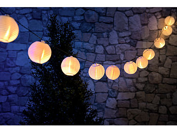 Lunartec Lampignon Lichterkette: 2er-Set Solar-LED-Lichterketten, warmweiß, je 50 weiße Lampions, IP44 (Lampion Lichterkette Outdoor Solar)