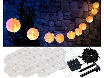 Lunartec Lampignon: Solar-LED-Lichterkette, warmweiß, mit 50 weißen Lampions, 10 m, IP44 (Solar Lichterkette Camping)