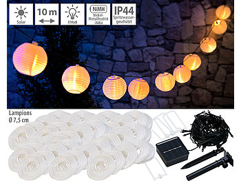 Lunartec Lampignon: Solar-LED-Lichterkette, warmweiß, mit 50 weißen Lampions, 10 m, IP44 (Solar Lichterkette Camping)
