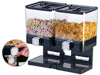 Rosenstein & Söhne Müslispender: Doppel-Spender für Cerealien & Snacks, 33,5 x 30,5 x 16,5 cm, schwarz (Cornflakes Spender)