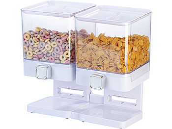 Rosenstein & Söhne Müsli Aufbewahrung: Doppel-Spender für Cerealien & Snacks, 33,5 x 30,5 x 16,5 cm, weiß (Cornflakes Aufbewahrung)