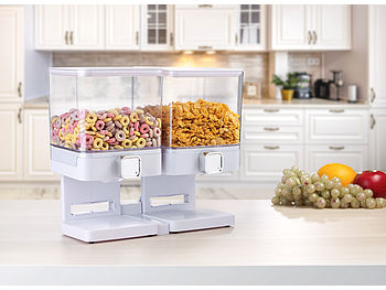 Rosenstein & Söhne Müsli Aufbewahrung: Doppel-Spender für Cerealien & Snacks, 33,5 x 30,5 x 16,5 cm, weiß (Cornflakes Aufbewahrung)