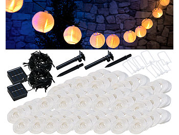 Lunartec Lampignon Lichterkette: 2er-Set Solar-LED-Lichterketten, warmweiß, je 50 weiße Lampions, IP44 (Lampion Lichterkette Outdoor Solar)
