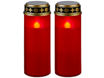 PEARL Elektrische Grabkerzen: 8er-Set XL-LED-Grablichter, Lichtsensor, Batteriebetrieb, 21 cm, rot (Elektrische Grablichter)