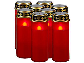 PEARL Elektrische Grabkerzen: 8er-Set XL-LED-Grablichter, Lichtsensor, Batteriebetrieb, 21 cm, rot (Elektrische Grablichter)