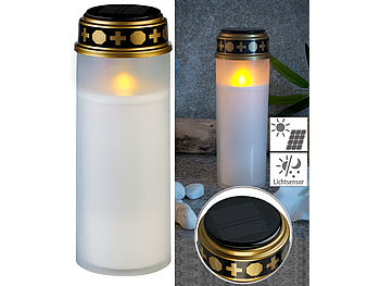 PEARL Solar Kerze Grab: 2er-Set große Solar-LED-Grablichter mit Dauerlicht, weiß (Solar Kerzen für Friedhof)