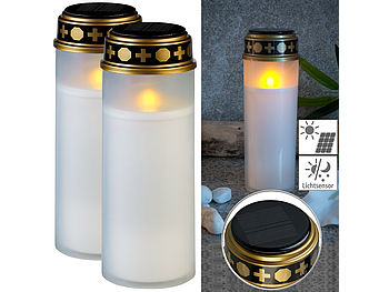 PEARL Solar Kerze Grab: 2er-Set große Solar-LED-Grablichter mit Dauerlicht, weiß (Solar Kerzen für Friedhof)