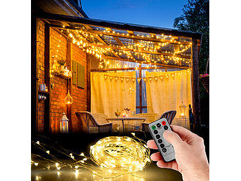 Lunartec LED Vorhang Outdoor: Outdoor-Lichtervorhang, 300 LEDs, Fernbedienung, 3x3 m, warmweiß, IP44 (Lichterkette Terrassenüberdachung)