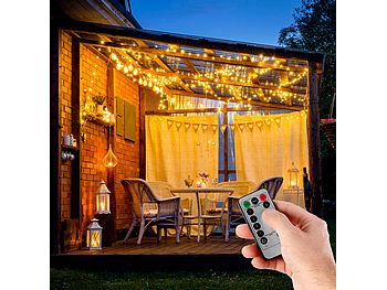 Lunartec LED Vorhang Outdoor: Outdoor-Lichtervorhang, 300 LEDs, Fernbedienung, 3x3 m, warmweiß, IP44 (Lichterkette Terrassenüberdachung)