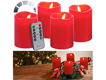 Britesta LED Kerze: 4er-Set flackernde LED-Adventskerzen mit Fernbedienung, dimmbar, rot (LED Kerzen mit Fernbedienung)