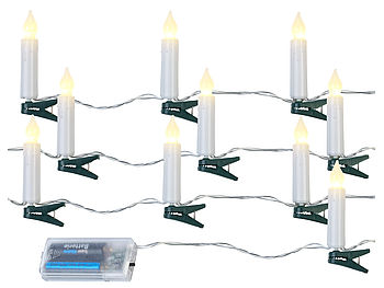PEARL Tannenbaumlichterkette: LED-Tannenbaum-Lichterkette, 10 Kerzen, Timer, Batteriebetrieb, 130 cm (Lichterkette Kerzenform)